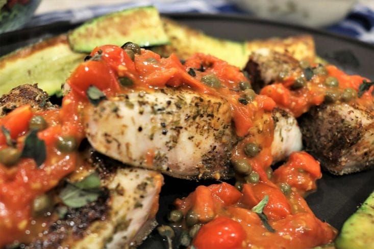 Sauteed Cobia with Tomatoes and Capers