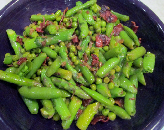 Asparagus and Peas with Warm Bacon Vinaigrette