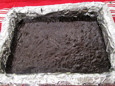 Brownie layer is baked