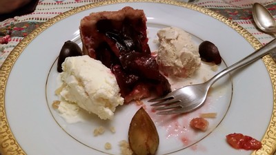 Plum Cake with Black Pepper and Candied Ginger Ice Creams 