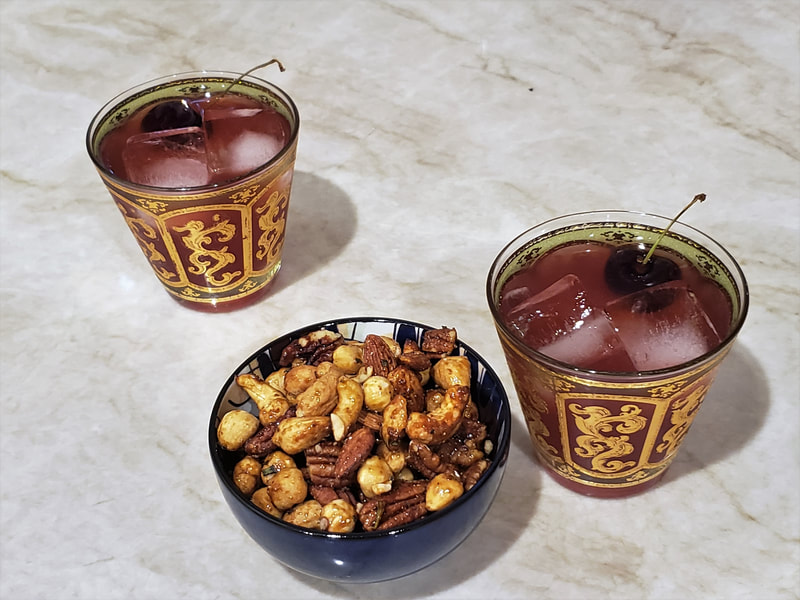 Tart Cherry Gimlets with Chipotle Rosemary Spiced Nuts