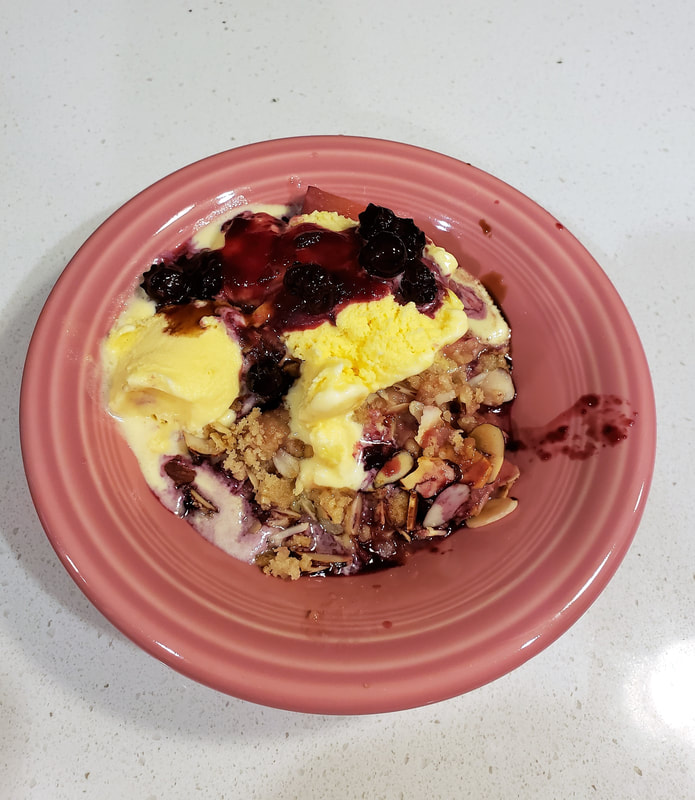 Plum-Raspberry Crumble with Blueberry-Plum Compote
