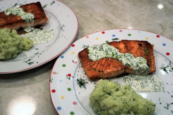 Pan-seared Fjord Trout with Crushed Potatoes and Creamy Lime-Dill Sauce