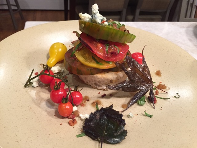 Heirloom Tomato Stack with Sauteed Birch and Japanese Maple Leaves