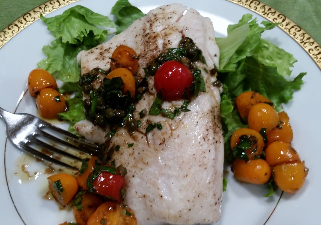 Grilled Whitefish Salad with Tomatoes and Herb Vinaigrette