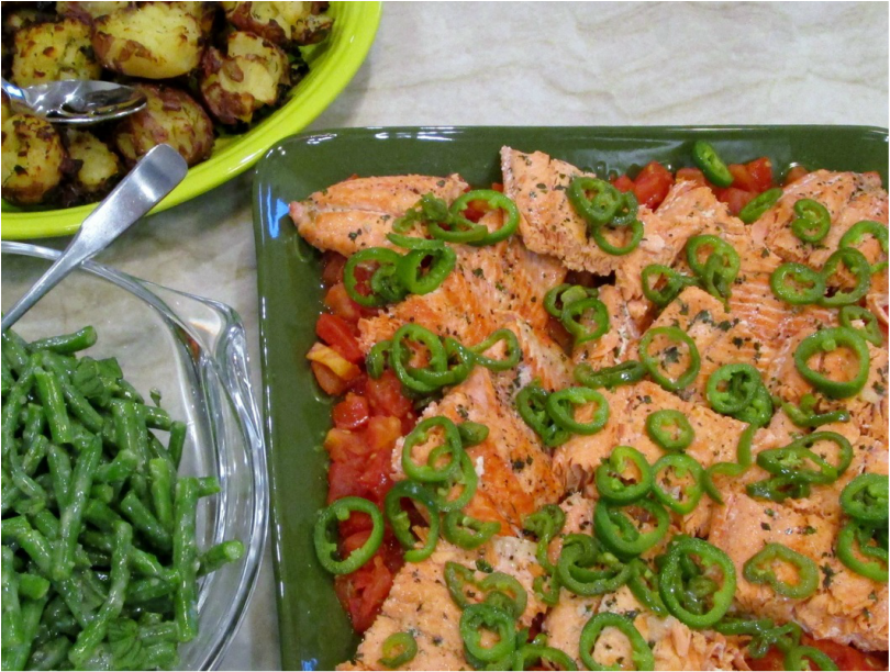 Spicy Grilled Salmon with Tomatoes and Jalapenos