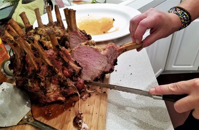 Carving the crown roast of pork