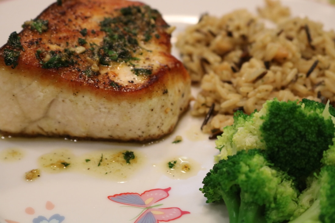 Pan-Roasted Swordfish Steaks with Peppercorn Butter