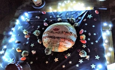 Appetizing Jupiter depicted in the cheese ball medium