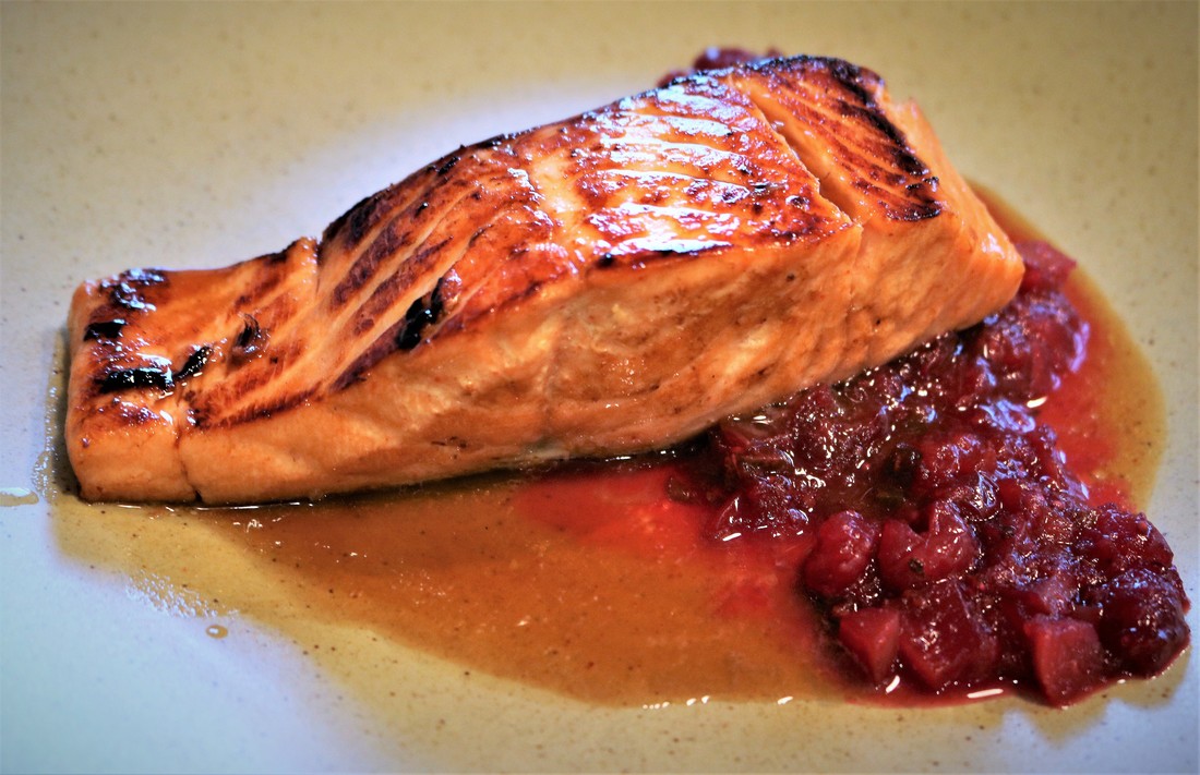 Maple Bourbon Glazed Salmon with Cranberry Chutney