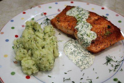 Pan-seared Fjord Trout with Crushed Potatoes and Creamy Lime-Dill Sauce